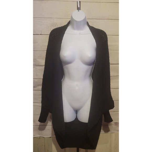 Black Woven Flowy Waterfall Sweater - Extra Long - Picture 3 of 15